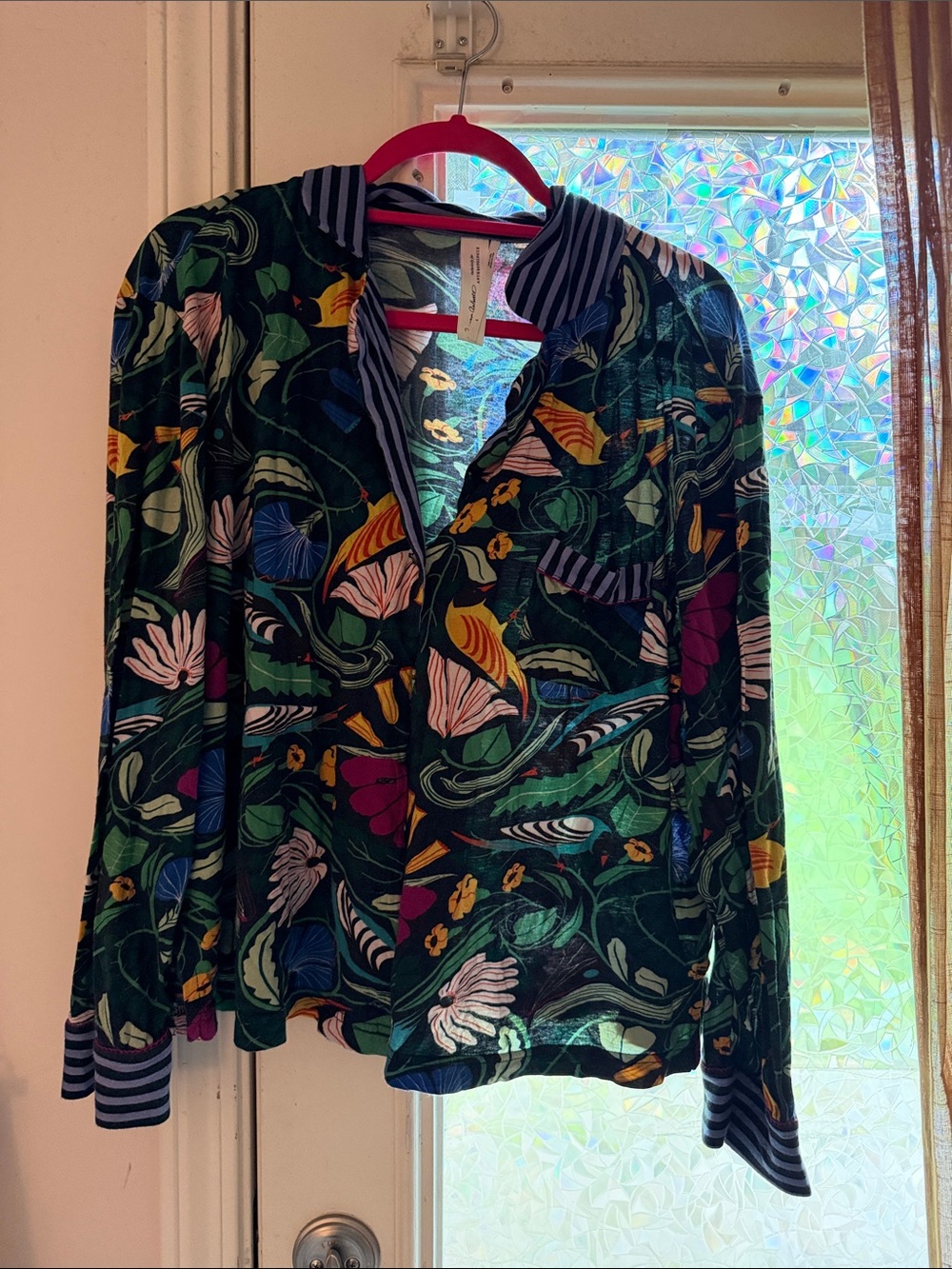 Anthropologie Floral Print Green Long-Sleeve Women’s Top